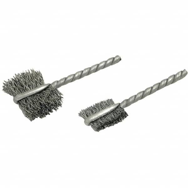 Brush Research Mfg. - 5/16" Diam Flat Steel Tube Brush - 0.006" Filament Diam, 9/16" Brush Length, 2-1/4" OAL, Steel Shank - Americas Industrial Supply