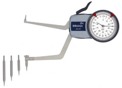 Mitutoyo - 3.6 to 5.6" Inside Dial Caliper Gage - 0.0005" Graduation, 0.0015" Accuracy, 3.3" Leg Length, 0.31" Deep x 0.06" Wide Groove, Ball Contact Points - Americas Industrial Supply