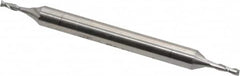 Cleveland - 1/16", 3/16" LOC, 3/16" Shank Diam, 2-1/4" OAL, 2 Flute, High Speed Steel Square End Mill - Double End, Uncoated, Spiral Flute, 30° Helix, Centercutting, Right Hand Cut, Right Hand Flute, Series HMD-2 - Americas Industrial Supply