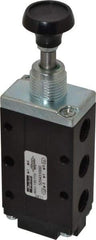 Parker - 0.83 CV Rate, 1/4" NPT Inlet Direct Air 4 Mechanical Spool Valve - 4 Way, 2 Position, Button Manual Return, 150 Max psi - Americas Industrial Supply