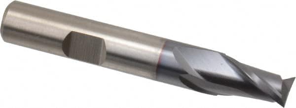 Cleveland - 3/8", 9/16" LOC, 3/8" Shank Diam, 2-1/2" OAL, 2 Flute, Cobalt Square End Mill - Single End, TiCN Finish, Spiral Flute, 30° Helix, Centercutting, Right Hand Cut, Right Hand Flute, Series HGC-2 - Americas Industrial Supply