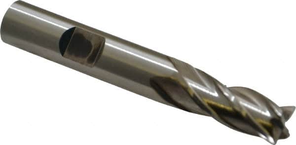 Cleveland - 11/32", 3/4" LOC, 3/8" Shank Diam, 2-1/2" OAL, 4 Flute, High Speed Steel Square End Mill - Single End, Uncoated, Spiral Flute, 30° Helix, Centercutting, Right Hand Cut, Right Hand Flute, Series HG-4C - Americas Industrial Supply
