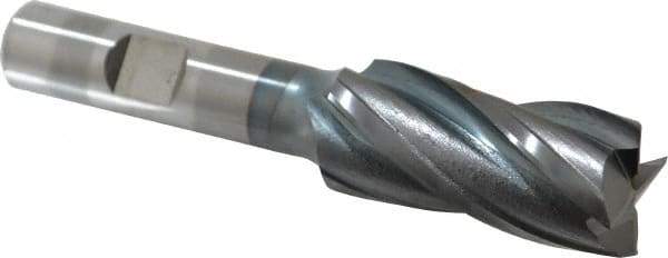 Cleveland - 3/4", 1-5/8" LOC, 1/2" Shank Diam, 3-3/8" OAL, 4 Flute, High Speed Steel Square End Mill - Single End, TiCN Finish, Spiral Flute, 30° Helix, Centercutting, Right Hand Cut, Right Hand Flute, Series HG-4C - Americas Industrial Supply