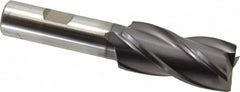 Cleveland - 7/8", 1-7/8" LOC, 5/8" Shank Diam, 4" OAL, 4 Flute, High Speed Steel Square End Mill - Single End, TiCN Finish, Spiral Flute, 30° Helix, Centercutting, Right Hand Cut, Right Hand Flute, Series HG-4C - Americas Industrial Supply