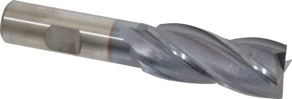 Cleveland - 13/16", 1-7/8" LOC, 5/8" Shank Diam, 4" OAL, 4 Flute, High Speed Steel Square End Mill - Single End, TiCN Finish, Spiral Flute, 30° Helix, Centercutting, Right Hand Cut, Right Hand Flute, Series HG-4C - Americas Industrial Supply