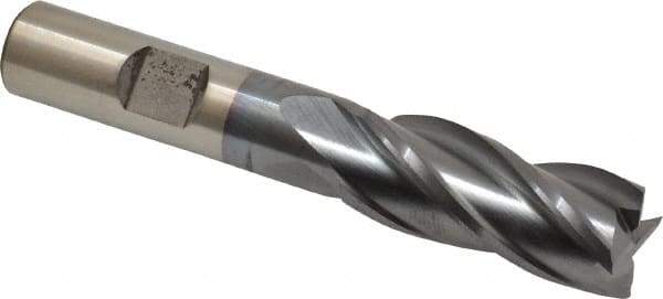 Cleveland - 19/32", 1-3/8" LOC, 1/2" Shank Diam, 3-3/8" OAL, 4 Flute, High Speed Steel Square End Mill - Single End, TiCN Finish, Spiral Flute, 30° Helix, Centercutting, Right Hand Cut, Right Hand Flute, Series HG-4C - Americas Industrial Supply