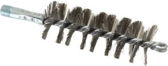 Schaefer Brush - 4-1/2" Brush Length, 1-3/4" Diam, Double Stem, Single Spiral Tube Brush - 7-1/4" Long, Stainless Steel, 1/4" NPSM Male Connection - Americas Industrial Supply