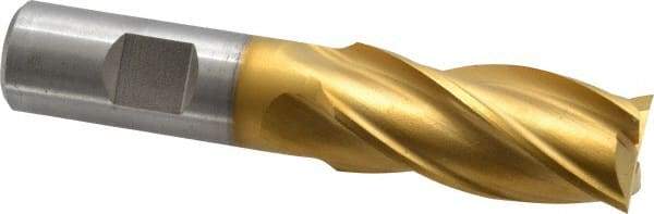 Cleveland - 7/8", 1-7/8" LOC, 3/4" Shank Diam, 4-1/8" OAL, 4 Flute, High Speed Steel Square End Mill - Single End, TiN Finish, Spiral Flute, 30° Helix, Centercutting, Right Hand Cut, Right Hand Flute, Series HG-4C - Americas Industrial Supply