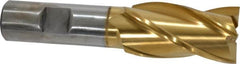 Cleveland - 1", 1-7/8" LOC, 3/4" Shank Diam, 4-1/8" OAL, 4 Flute, High Speed Steel Square End Mill - Single End, TiN Finish, Spiral Flute, 30° Helix, Centercutting, Right Hand Cut, Right Hand Flute, Series HG-4C - Americas Industrial Supply