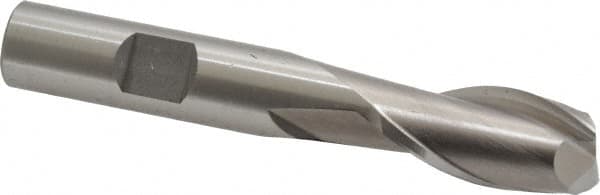 Cleveland - 9/16", 1-1/8" LOC, 1/2" Shank Diam, 3-3/8" OAL, 2 Flute, High Speed Steel Square End Mill - Single End, Uncoated, Spiral Flute, 30° Helix, Centercutting, Right Hand Cut, Right Hand Flute, Series HG-2 - Americas Industrial Supply