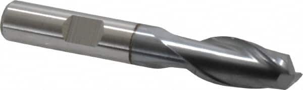 Cleveland - 7/16", 13/16" LOC, 3/8" Shank Diam, 2-11/16" OAL, 2 Flute, High Speed Steel Square End Mill - Single End, TiCN Finish, Spiral Flute, 30° Helix, Centercutting, Right Hand Cut, Right Hand Flute, Series HG-2 - Americas Industrial Supply