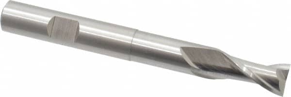 Cleveland - 3/8", 3/4" LOC, 3/8" Shank Diam, 3-5/16" OAL, 2 Flute, High Speed Steel Square End Mill - Single End, Uncoated, Spiral Flute, 30° Helix, Centercutting, Right Hand Cut, Right Hand Flute, Series HGN-2 - Americas Industrial Supply