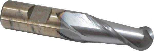 Cleveland - 3/4" Diam, 1-5/8" LOC, 2 Flute High Speed Steel Ball End Mill - TiCN Finish, Single End, 3-7/8" OAL, 3/4" Shank Diam, Spiral Flute - Americas Industrial Supply