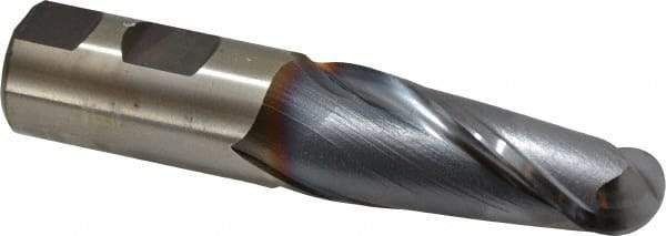 Cleveland - 1" Diam, 2-1/4" LOC, 2 Flute High Speed Steel Ball End Mill - TiCN Finish, Single End, 4-1/2" OAL, 1" Shank Diam, Spiral Flute - Americas Industrial Supply