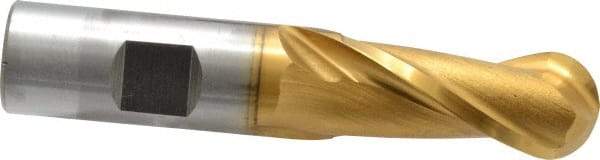 Cleveland - 3/4" Diam, 1-5/8" LOC, 2 Flute High Speed Steel Ball End Mill - TiN Finish, Single End, 3-7/8" OAL, 3/4" Shank Diam, Spiral Flute - Americas Industrial Supply