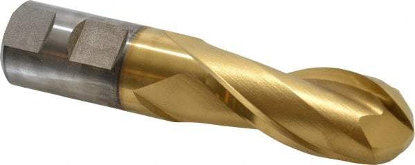 Cleveland - 1" Diam, 2-1/4" LOC, 2 Flute High Speed Steel Ball End Mill - TiN Finish, Single End, 4-1/2" OAL, 1" Shank Diam, Spiral Flute - Americas Industrial Supply