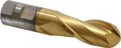 Cleveland - 1" Diam, 2-1/4" LOC, 2 Flute High Speed Steel Ball End Mill - TiN Finish, Single End, 4-1/2" OAL, 1" Shank Diam, Spiral Flute - Americas Industrial Supply