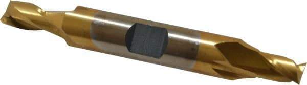 Cleveland - 1/4", 3/8" LOC, 3/8" Shank Diam, 2-7/8" OAL, 2 Flute, High Speed Steel Square End Mill - Double End, TiN Finish, Spiral Flute, 30° Helix, Centercutting, Right Hand Cut, Right Hand Flute, Series HD-2 - Americas Industrial Supply