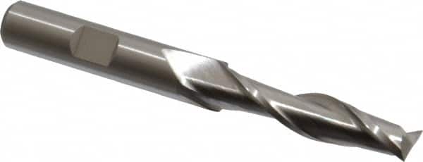 Cleveland - 11/32", 1-1/2" LOC, 3/8" Shank Diam, 3-1/4" OAL, 2 Flute, High Speed Steel Square End Mill - Single End, Uncoated, Spiral Flute, 30° Helix, Centercutting, Right Hand Cut, Right Hand Flute, Series HG-2 - Americas Industrial Supply