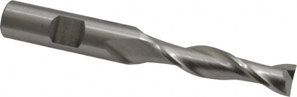 Cleveland - 13/32", 1-3/4" LOC, 1/2" Shank Diam, 3-3/4" OAL, 2 Flute, High Speed Steel Square End Mill - Single End, Uncoated, Spiral Flute, 30° Helix, Centercutting, Right Hand Cut, Right Hand Flute, Series HG-2 - Americas Industrial Supply