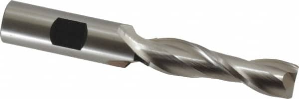 Cleveland - 17/32", 2" LOC, 5/8" Shank Diam, 4-5/8" OAL, 2 Flute, High Speed Steel Square End Mill - Single End, Uncoated, Spiral Flute, 30° Helix, Centercutting, Right Hand Cut, Right Hand Flute, Series HG-2 - Americas Industrial Supply
