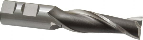 Cleveland - 15/16", 3" LOC, 1" Shank Diam, 5-1/2" OAL, 2 Flute, High Speed Steel Square End Mill - Single End, Uncoated, Spiral Flute, 30° Helix, Centercutting, Right Hand Cut, Right Hand Flute, Series HG-2 - Americas Industrial Supply