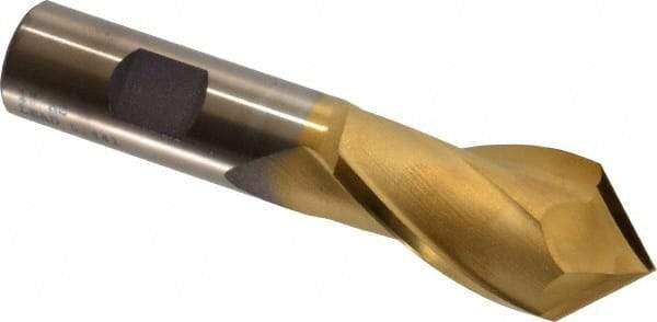 Cleveland - 1" Diam, 1-1/2" LOC, 2 Flute, 90° Point Angle, High Speed Steel Drill Mill - TiN Finish, 3-1/4" OAL, 3/4" Shank Diam - Americas Industrial Supply