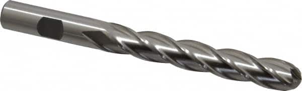 Cleveland - 1/2" Diam, 3" LOC, 4 Flute High Speed Steel Ball End Mill - Uncoated, Single End, 5" OAL, 1/2" Shank Diam, Spiral Flute - Americas Industrial Supply