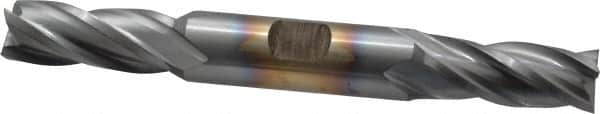 Cleveland - 9/16", 1-3/8" LOC, 5/8" Shank Diam, 5" OAL, 4 Flute, High Speed Steel Square End Mill - Double End, TiCN Finish, Spiral Flute, 30° Helix, Centercutting, Right Hand Cut, Right Hand Flute, Series HD-4C - Americas Industrial Supply