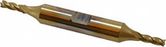Cleveland - 9/64", 7/16" LOC, 3/8" Shank Diam, 3-1/8" OAL, 4 Flute, High Speed Steel Square End Mill - Double End, TiN Finish, Spiral Flute, 30° Helix, Centercutting, Right Hand Cut, Right Hand Flute, Series HD-4C - Americas Industrial Supply