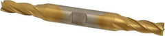 Cleveland - 17/64", 11/16" LOC, 3/8" Shank Diam, 3-3/8" OAL, 4 Flute, High Speed Steel Square End Mill - Double End, TiN Finish, Spiral Flute, 30° Helix, Centercutting, Right Hand Cut, Right Hand Flute, Series HD-4C - Americas Industrial Supply