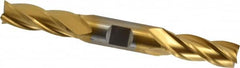 Cleveland - 9/16", 1-3/8" LOC, 5/8" Shank Diam, 5" OAL, 4 Flute, High Speed Steel Square End Mill - Double End, TiN Finish, Spiral Flute, 30° Helix, Centercutting, Right Hand Cut, Right Hand Flute, Series HD-4C - Americas Industrial Supply