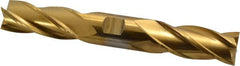Cleveland - 7/8", 1-7/8" LOC, 7/8" Shank Diam, 6-1/8" OAL, 4 Flute, High Speed Steel Square End Mill - Double End, TiN Finish, Spiral Flute, 30° Helix, Centercutting, Right Hand Cut, Right Hand Flute, Series HD-4C - Americas Industrial Supply