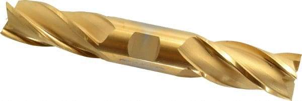 Cleveland - 1", 1-7/8" LOC, 1" Shank Diam, 6-3/8" OAL, 4 Flute, High Speed Steel Square End Mill - Double End, TiN Finish, Spiral Flute, 30° Helix, Centercutting, Right Hand Cut, Right Hand Flute, Series HD-4C - Americas Industrial Supply