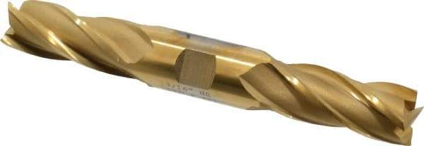 Cleveland - 13/16", 1-7/8" LOC, 7/8" Shank Diam, 6-1/8" OAL, 4 Flute, High Speed Steel Square End Mill - Double End, TiN Finish, Spiral Flute, 30° Helix, Centercutting, Right Hand Cut, Right Hand Flute, Series HD-4C - Americas Industrial Supply