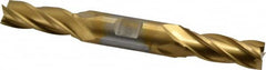 Cleveland - 17/32", 1-3/8" LOC, 5/8" Shank Diam, 5" OAL, 4 Flute, High Speed Steel Square End Mill - Double End, TiN Finish, Spiral Flute, 30° Helix, Centercutting, Right Hand Cut, Right Hand Flute, Series HD-4C - Americas Industrial Supply