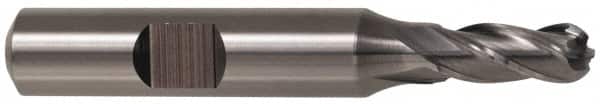 Cleveland - 1" Diam, 2" LOC, 4 Flute High Speed Steel Ball End Mill - TiN Finish, Single End, 4-1/2" OAL, 1" Shank Diam, Spiral Flute - Americas Industrial Supply