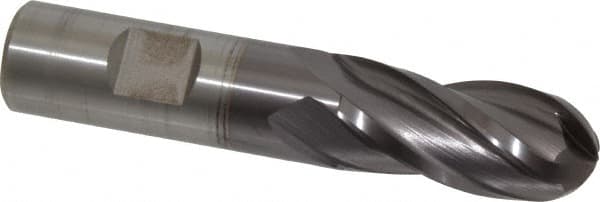 Cleveland - 3/4" Diam, 1-5/8" LOC, 4 Flute High Speed Steel Ball End Mill - TiCN Finish, Single End, 3-7/8" OAL, 3/4" Shank Diam, Spiral Flute - Americas Industrial Supply