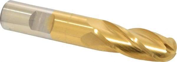 Cleveland - 5/8" Diam, 1-5/8" LOC, 4 Flute High Speed Steel Ball End Mill - TiN Finish, Single End, 3-3/4" OAL, 5/8" Shank Diam, Spiral Flute - Americas Industrial Supply