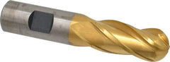 Cleveland - 3/4" Diam, 1-5/8" LOC, 4 Flute High Speed Steel Ball End Mill - TiN Finish, Single End, 3-7/8" OAL, 3/4" Shank Diam, Spiral Flute - Americas Industrial Supply