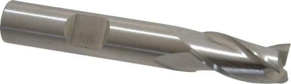 Cleveland - 3/8", 3/4" LOC, 3/8" Shank Diam, 2-1/2" OAL, 3 Flute, High Speed Steel Square End Mill - Single End, Uncoated, Spiral Flute, 30° Helix, Centercutting, Right Hand Cut, Right Hand Flute, Series HG-3 - Americas Industrial Supply