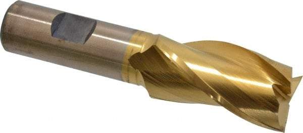 Cleveland - 1", 1-7/8" LOC, 3/4" Shank Diam, 4-1/8" OAL, 3 Flute, High Speed Steel Square End Mill - Single End, TiN Finish, Spiral Flute, 30° Helix, Centercutting, Right Hand Cut, Right Hand Flute, Series HG-3 - Americas Industrial Supply