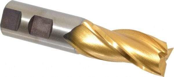 Cleveland - 1", 2" LOC, 1" Shank Diam, 4-1/2" OAL, 3 Flute, High Speed Steel Square End Mill - Single End, TiN Finish, Spiral Flute, 30° Helix, Centercutting, Right Hand Cut, Right Hand Flute, Series HG-3 - Americas Industrial Supply