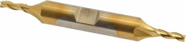 Cleveland - 1/8", 3/8" LOC, 3/8" Shank Diam, 3-1/16" OAL, 3 Flute, High Speed Steel Square End Mill - Double End, TiN Finish, Spiral Flute, 30° Helix, Centercutting, Right Hand Cut, Right Hand Flute, Series HD-3 - Americas Industrial Supply