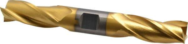 Cleveland - 3/4", 1-5/8" LOC, 3/4" Shank Diam, 5-5/8" OAL, 3 Flute, High Speed Steel Square End Mill - Double End, TiN Finish, Spiral Flute, 30° Helix, Centercutting, Right Hand Cut, Right Hand Flute, Series HD-3 - Americas Industrial Supply