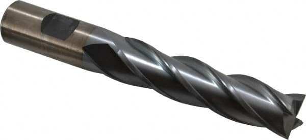 Cleveland - 3/4", 3" LOC, 3/4" Shank Diam, 5-1/4" OAL, 4 Flute, High Speed Steel Square End Mill - Single End, TiCN Finish, Spiral Flute, 30° Helix, Centercutting, Right Hand Cut, Right Hand Flute, Series HG-4C - Americas Industrial Supply
