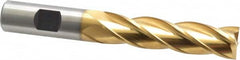 Cleveland - 5/8", 2-1/2" LOC, 5/8" Shank Diam, 4-5/8" OAL, 4 Flute, High Speed Steel Square End Mill - Single End, TiN Finish, Spiral Flute, 30° Helix, Centercutting, Right Hand Cut, Right Hand Flute, Series HG-4C - Americas Industrial Supply