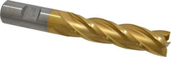 Cleveland - 3/4", 3" LOC, 3/4" Shank Diam, 5-1/4" OAL, 4 Flute, High Speed Steel Square End Mill - Single End, TiN Finish, Spiral Flute, 30° Helix, Centercutting, Right Hand Cut, Right Hand Flute, Series HG-4C - Americas Industrial Supply