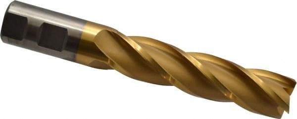 Cleveland - 1", 4" LOC, 1" Shank Diam, 6-1/2" OAL, 4 Flute, High Speed Steel Square End Mill - Single End, TiN Finish, Spiral Flute, 30° Helix, Centercutting, Right Hand Cut, Right Hand Flute, Series HG-4C - Americas Industrial Supply