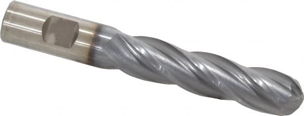 Cleveland - 3/4" Diam, 2" LOC, 4 Flute High Speed Steel Ball End Mill - TiCN Finish, Single End, 5-1/4" OAL, 3/4" Shank Diam, Spiral Flute - Americas Industrial Supply